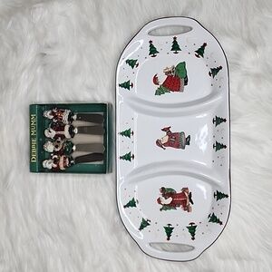 Sakura Debbie Mumm Majic Of Santa Holiday Serving Platter & Spreaders Set 1998